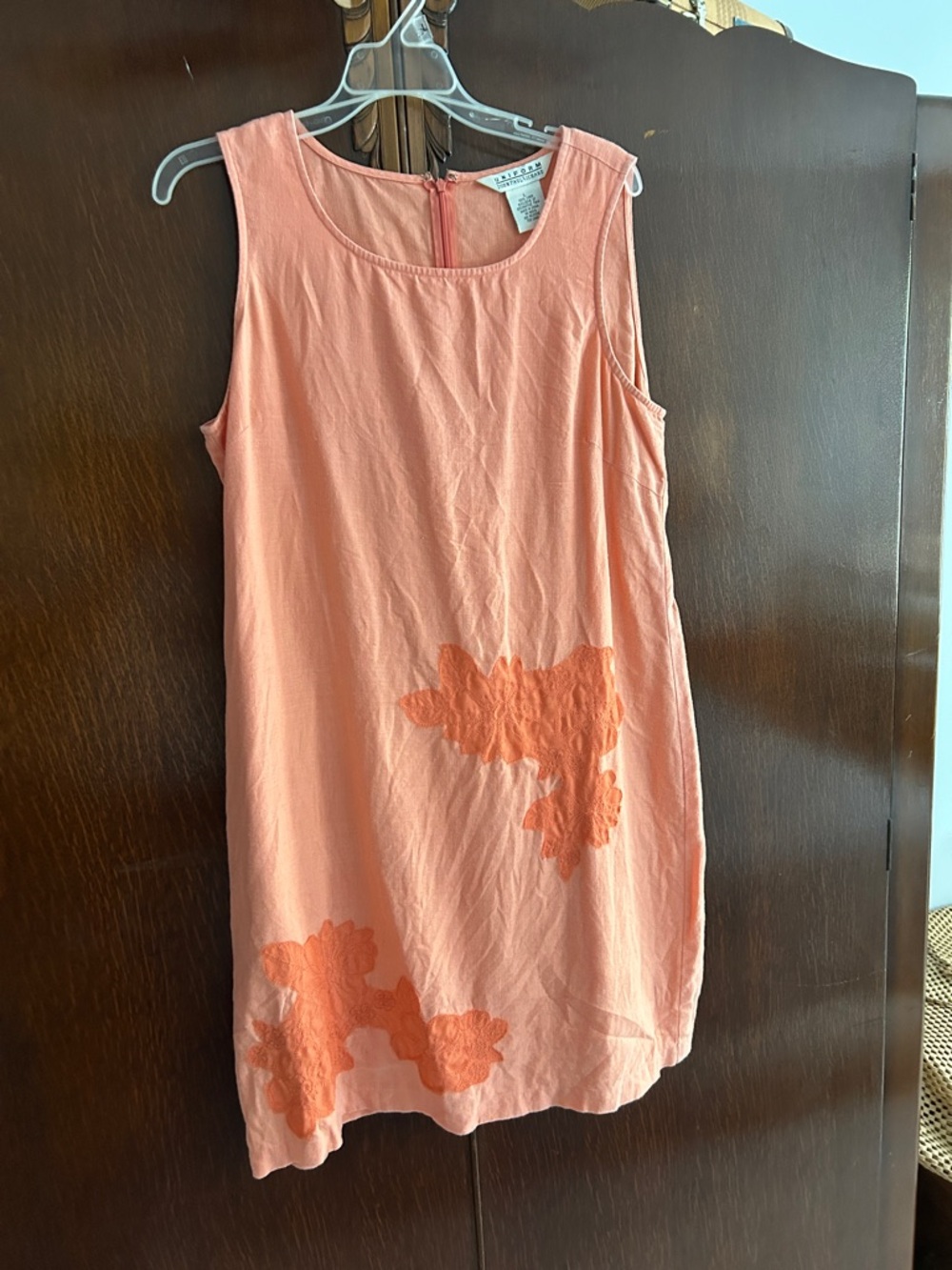 Vineyard Vines Peach Coral Sleeveless Shift Dress with Floral Appliqué
